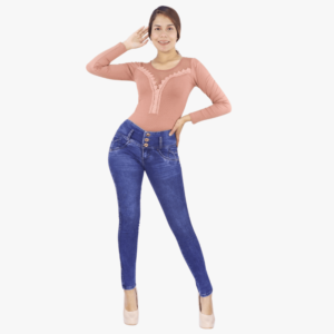 Imagen de elegantes jeans azules sin bolsillos de ToqueGlam, una opción versátil y cómoda para cualquier ocasión.